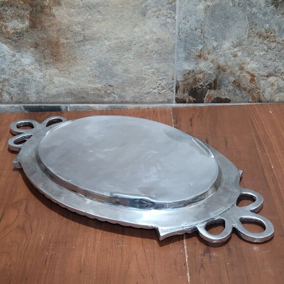 Vintage Aluminum Footed Serving Platter Tray Large Heavy - Picture 8 of 10
